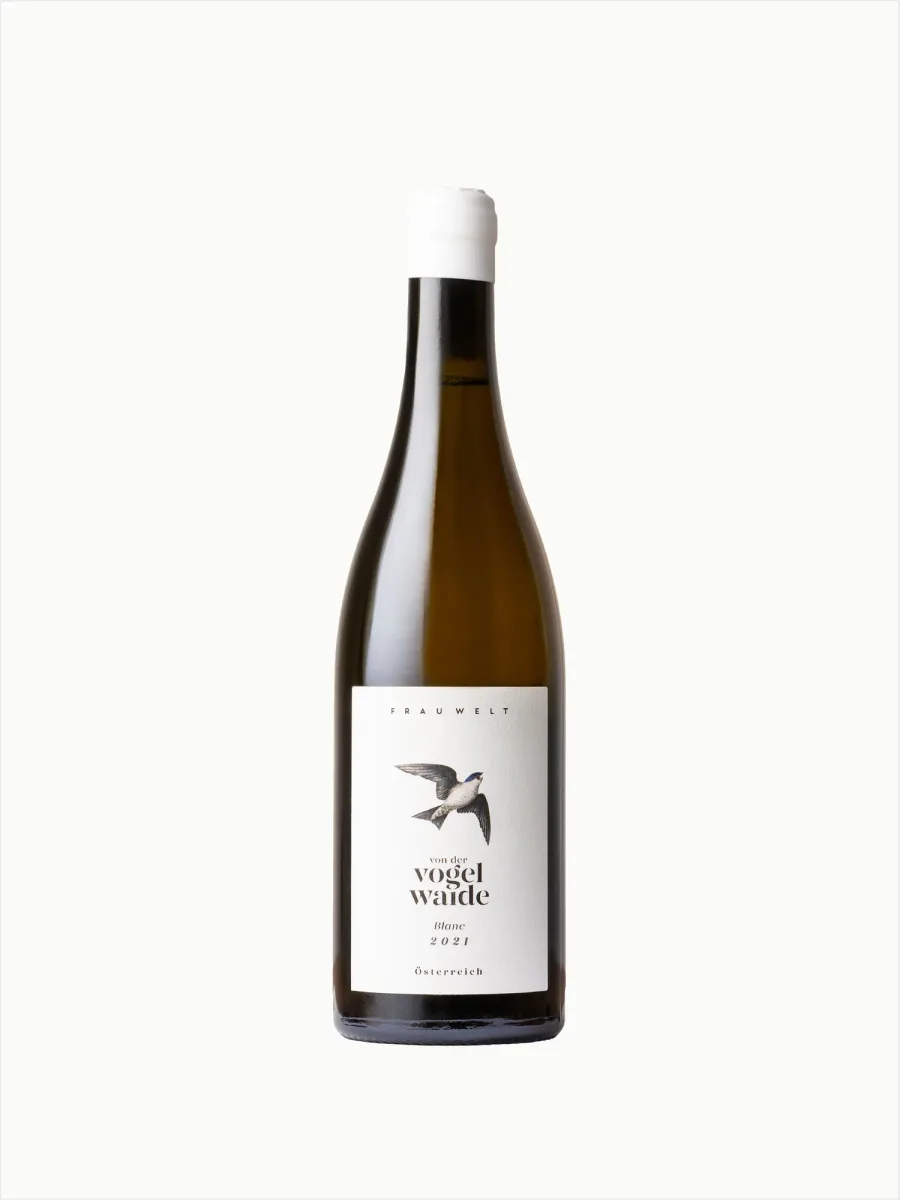 Weinflasche Frau Welt Blanc vom Weingut Von der Vogelwaide